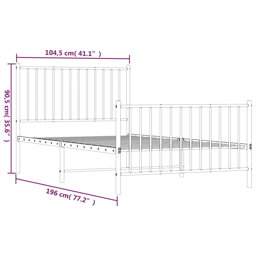 vidaXL Metal Bed Frame with Headboard and Footboard White 39.4"x74.8" Twin-1