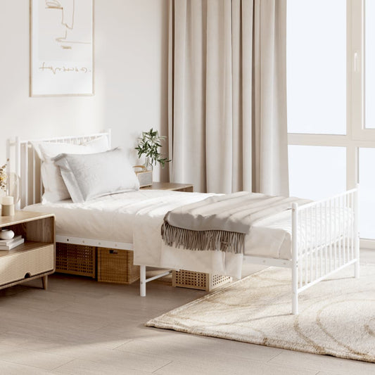 vidaXL Metal Bed Frame with Headboard and Footboard White 39.4"x74.8" Twin-0