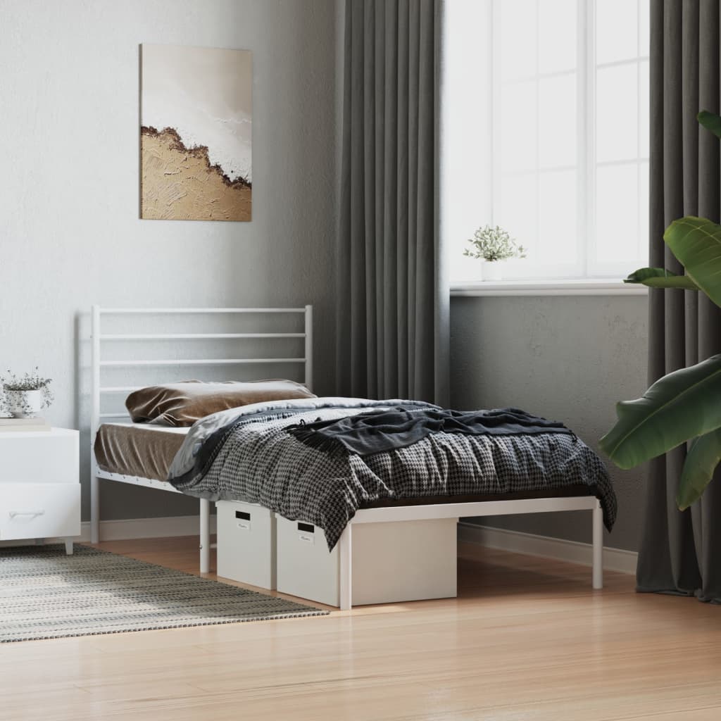 vidaXL Metal Bed Frame with Headboard White 39.4"x78.7"-2