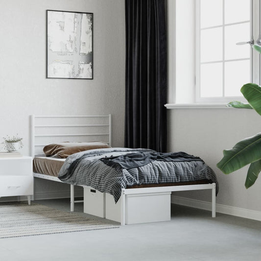 vidaXL Metal Bed Frame with Headboard White 39.4"x78.7"-0
