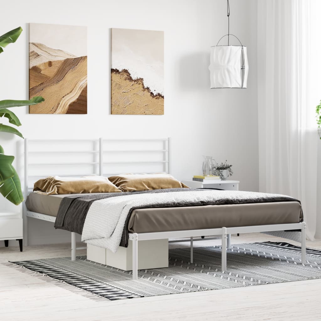 vidaXL Metal Bed Frame with Headboard White 53.9"x74.8" Full-2