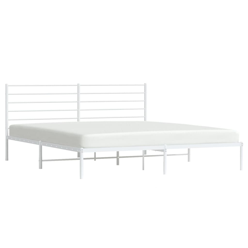 vidaXL Metal Bed Frame with Headboard White 76"x79.9" King-4