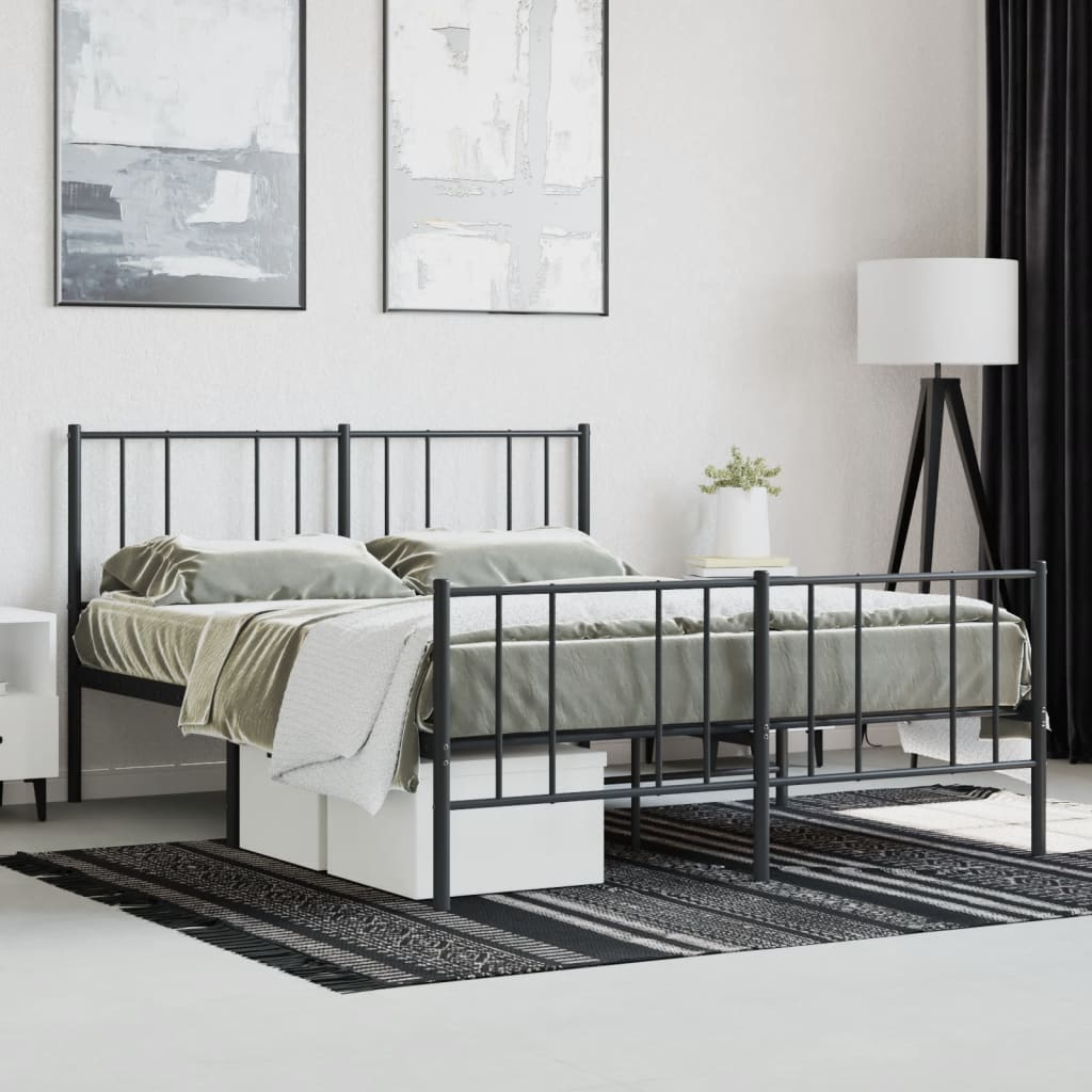 vidaXL Metal Bed Frame with Headboard and Footboard Black 59.8"x78.7"-2