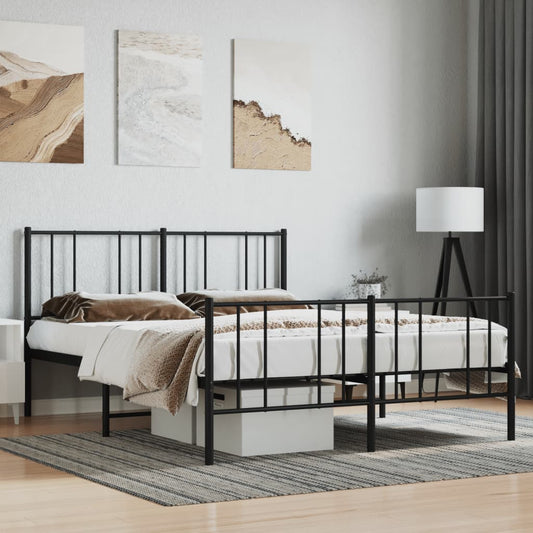 vidaXL Metal Bed Frame with Headboard and Footboard Black 59.8"x78.7"-0