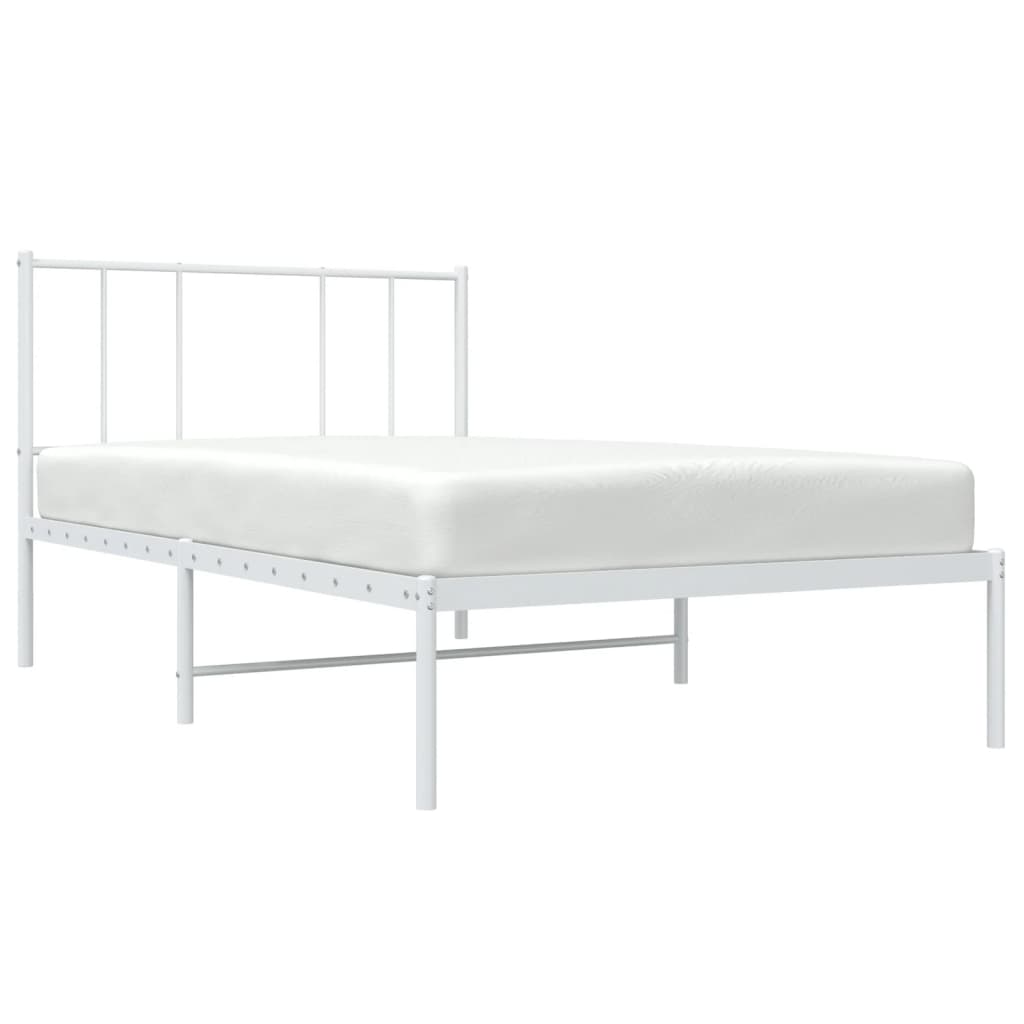 vidaXL Metal Bed Frame with Headboard White 39.4"x78.7"-3