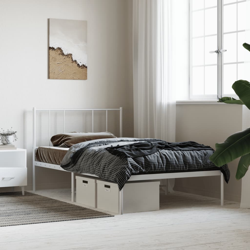 vidaXL Metal Bed Frame with Headboard White 39.4"x78.7"-2