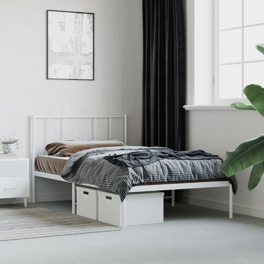 vidaXL Metal Bed Frame with Headboard White 39.4"x78.7"-0