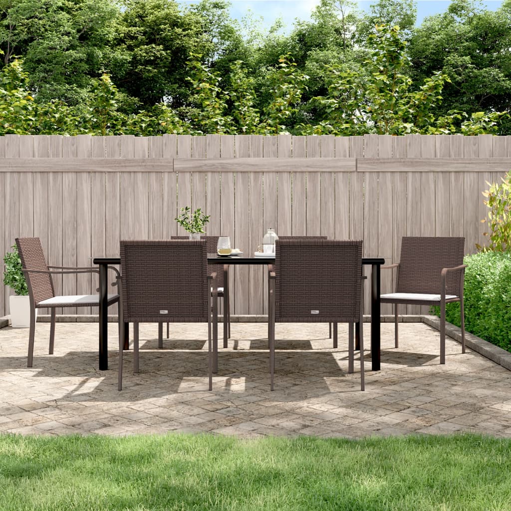 vidaXL Patio Dining Set Table and Chair with Cushions Poly Rattan and Steel-9