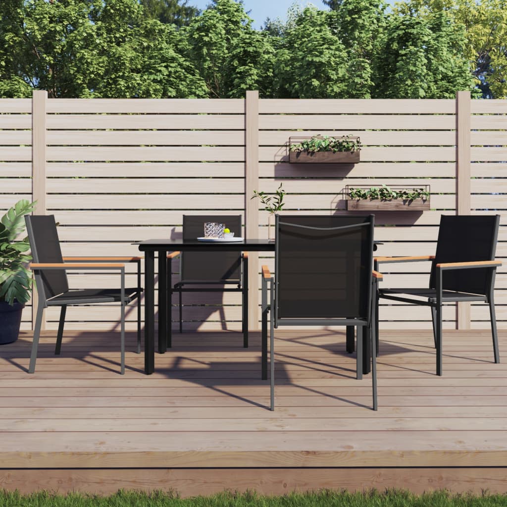 vidaXL 5 Piece Patio Dining Set Black Textilene and Steel-9