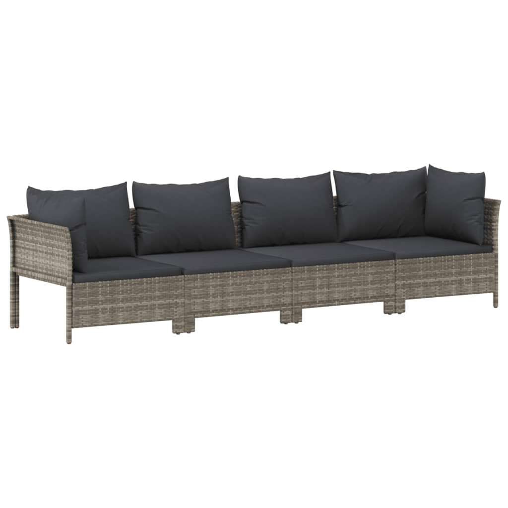 vidaXL 6 Piece Patio Lounge Set with Cushions Gray Poly Rattan-4
