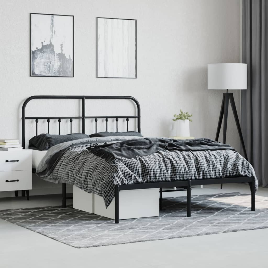 vidaXL Metal Bed Frame with Headboard Black 53.1"x74.8"-1