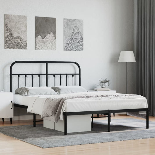 vidaXL Metal Bed Frame with Headboard Black 53.1"x74.8"-0