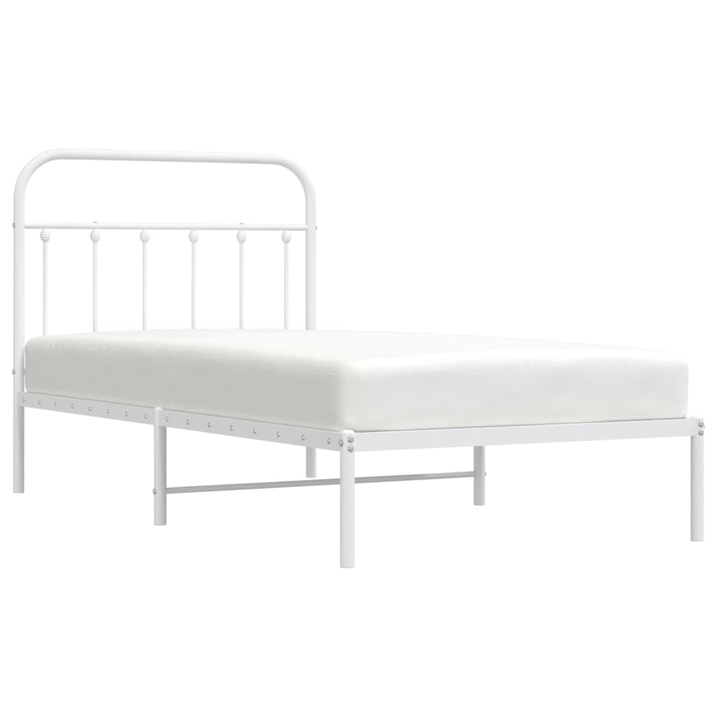 vidaXL Metal Bed Frame with Headboard White 39.4"x74.8" Twin-3