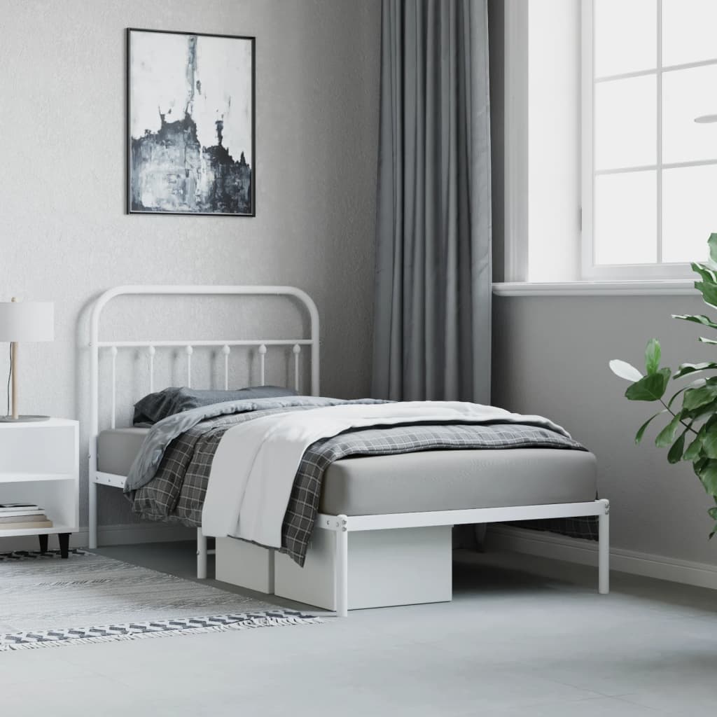 vidaXL Metal Bed Frame with Headboard White 39.4"x74.8" Twin-4