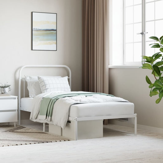 vidaXL Metal Bed Frame with Headboard White 39.4"x74.8" Twin-0