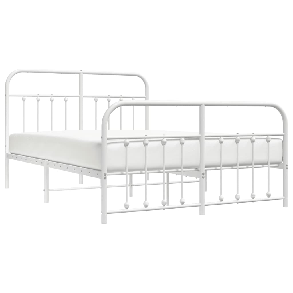 vidaXL Metal Bed Frame with Headboard and Footboard White 53.1"x74.8"-3