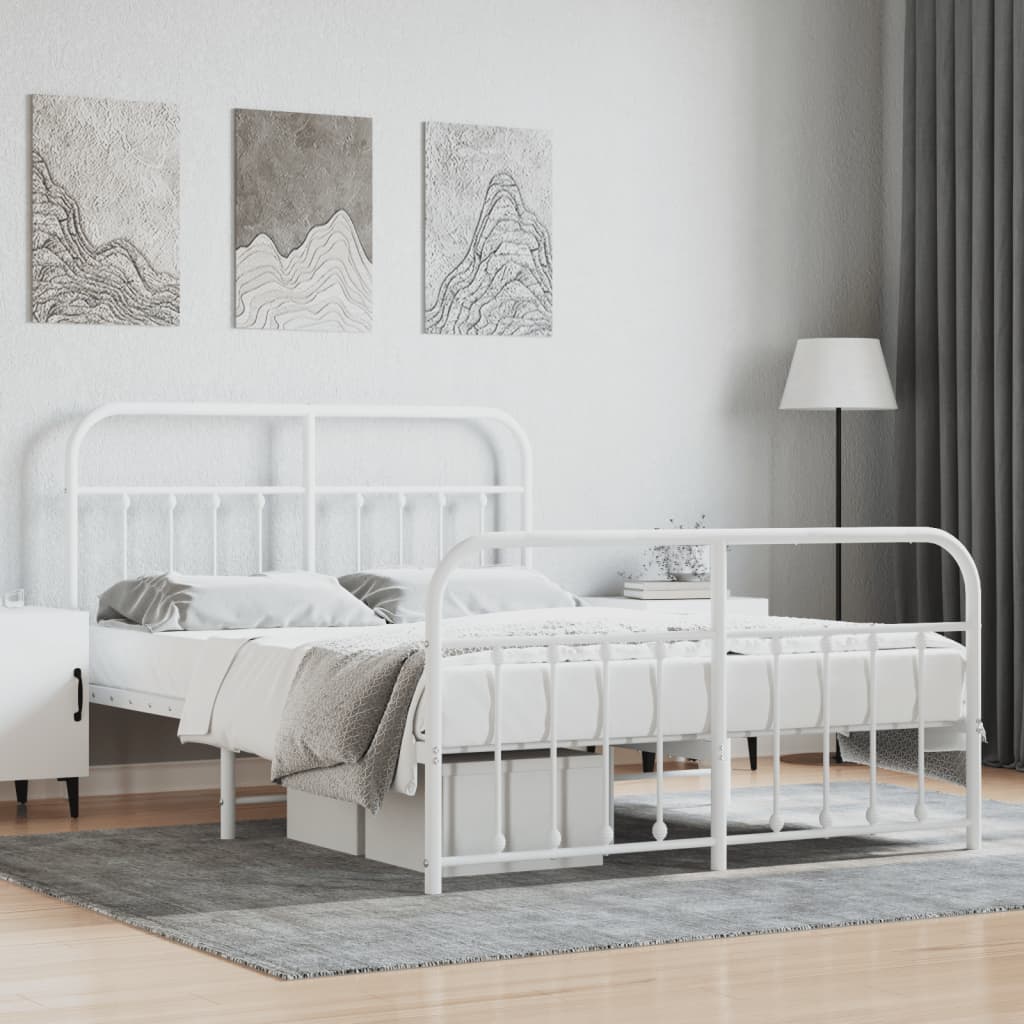 vidaXL Metal Bed Frame with Headboard and Footboard White 53.1"x74.8"-0