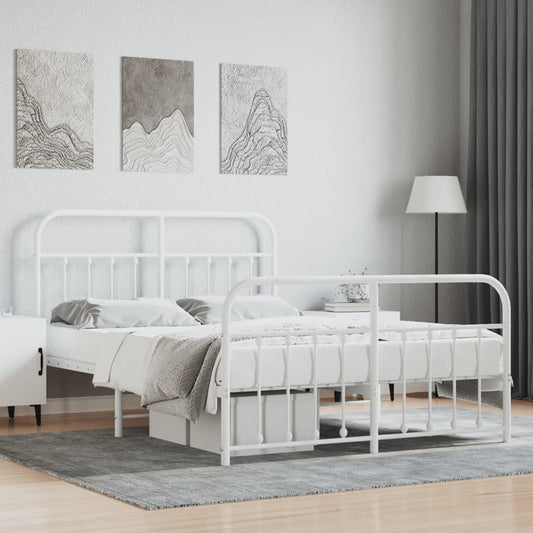 vidaXL Metal Bed Frame with Headboard and Footboard White 53.1"x74.8"-0