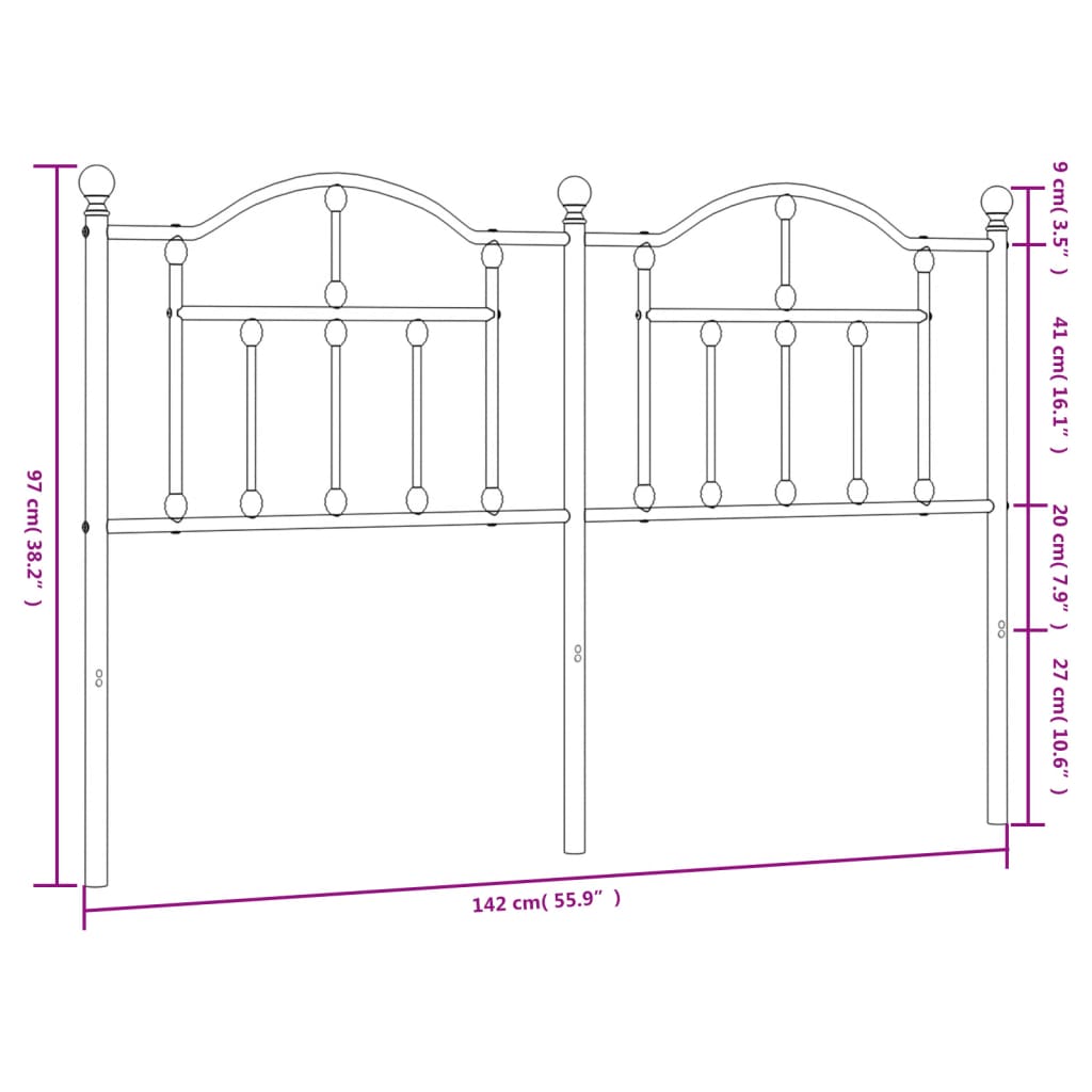 vidaXL Metal Headboard Black 39.4"-2