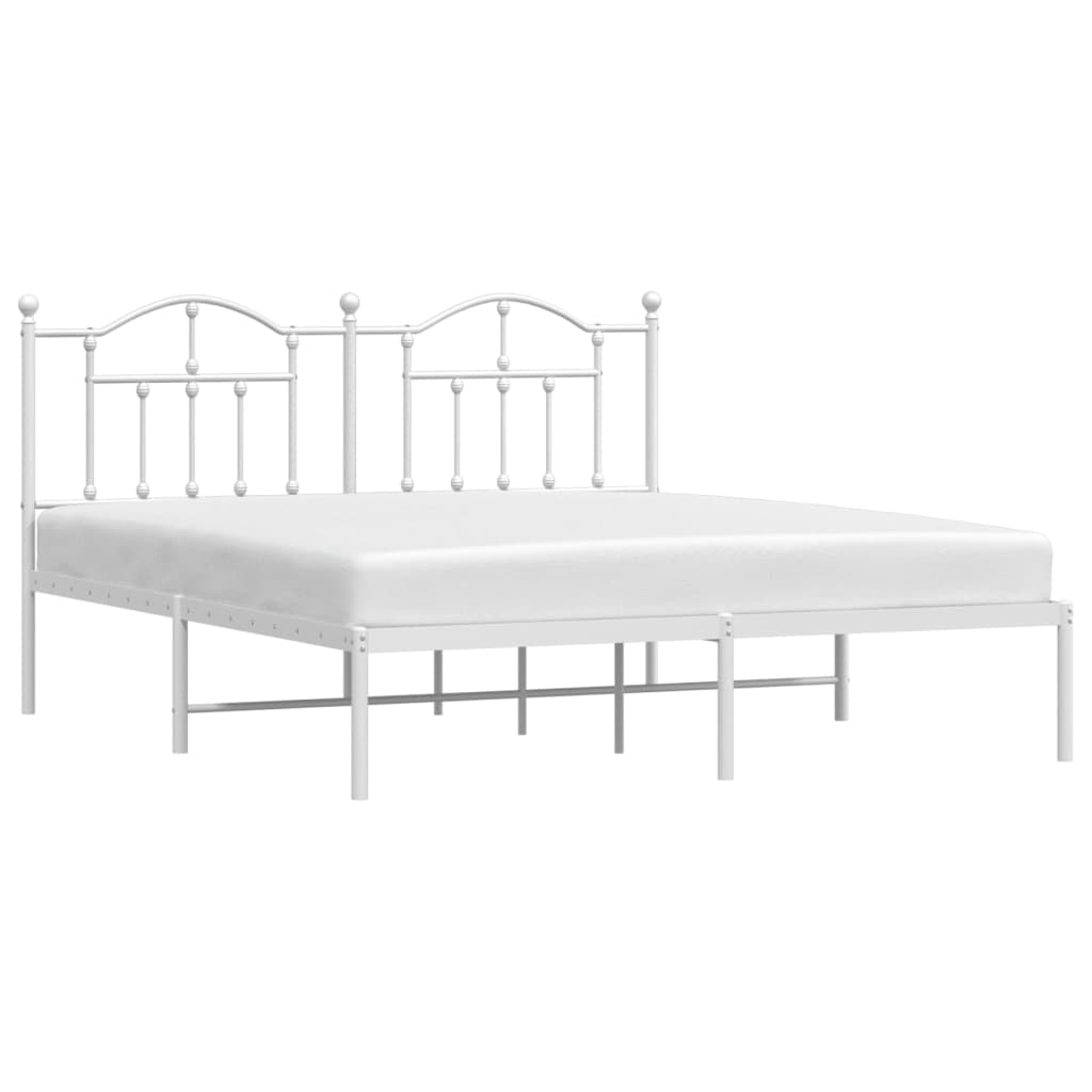 vidaXL Metal Bed Frame with Headboard White 72"x83.9" California King-1