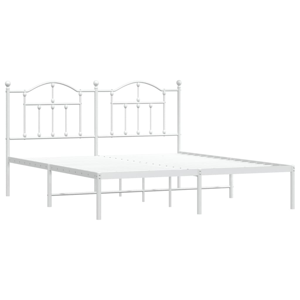 vidaXL Metal Bed Frame with Headboard White 72"x83.9" California King-2