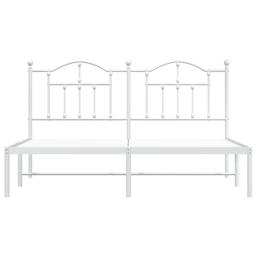vidaXL Metal Bed Frame with Headboard White 72"x83.9" California King-3