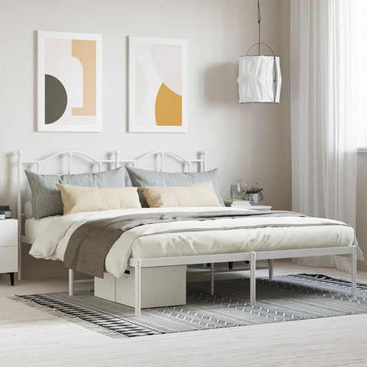 vidaXL Metal Bed Frame with Headboard White 72"x83.9" California King-0