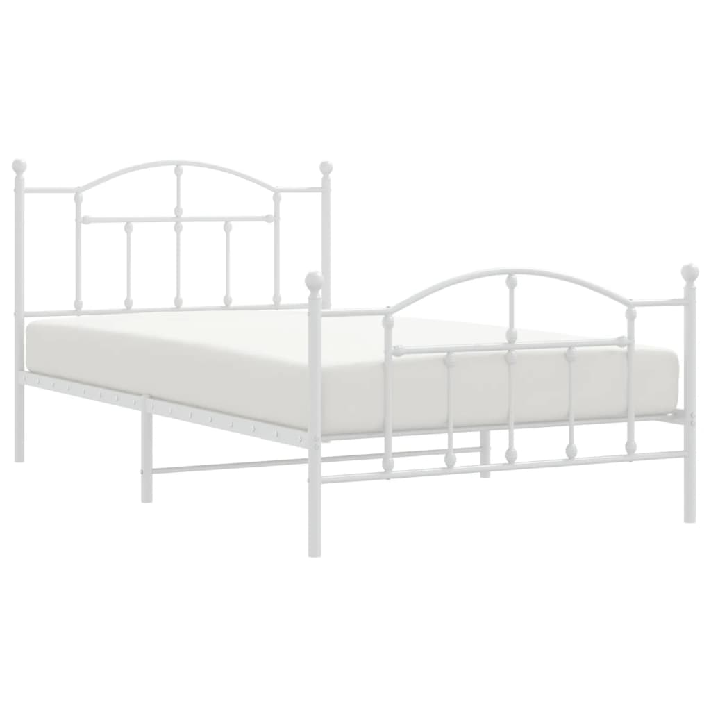 vidaXL Metal Bed Frame with Headboard and Footboard White 39.4"x78.7"-1