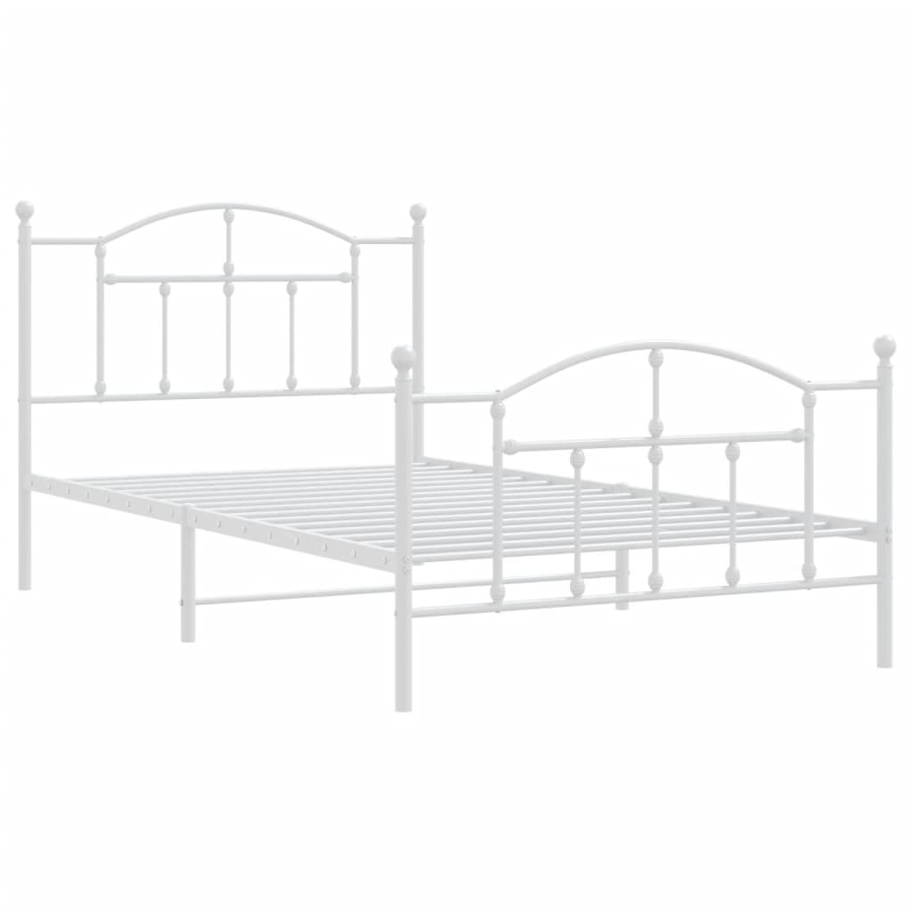 vidaXL Metal Bed Frame with Headboard and Footboard White 39.4"x78.7"-2