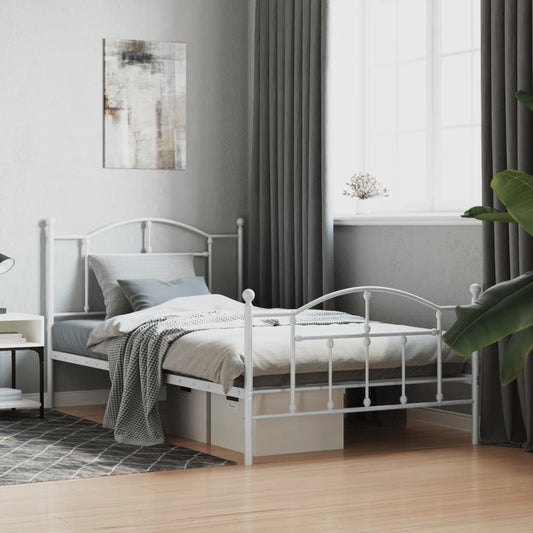 vidaXL Metal Bed Frame with Headboard and Footboard White 39.4"x78.7"-0