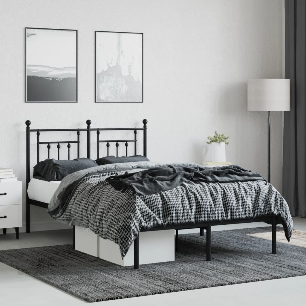 vidaXL Metal Bed Frame with Headboard Black 53.1"x74.8"-3