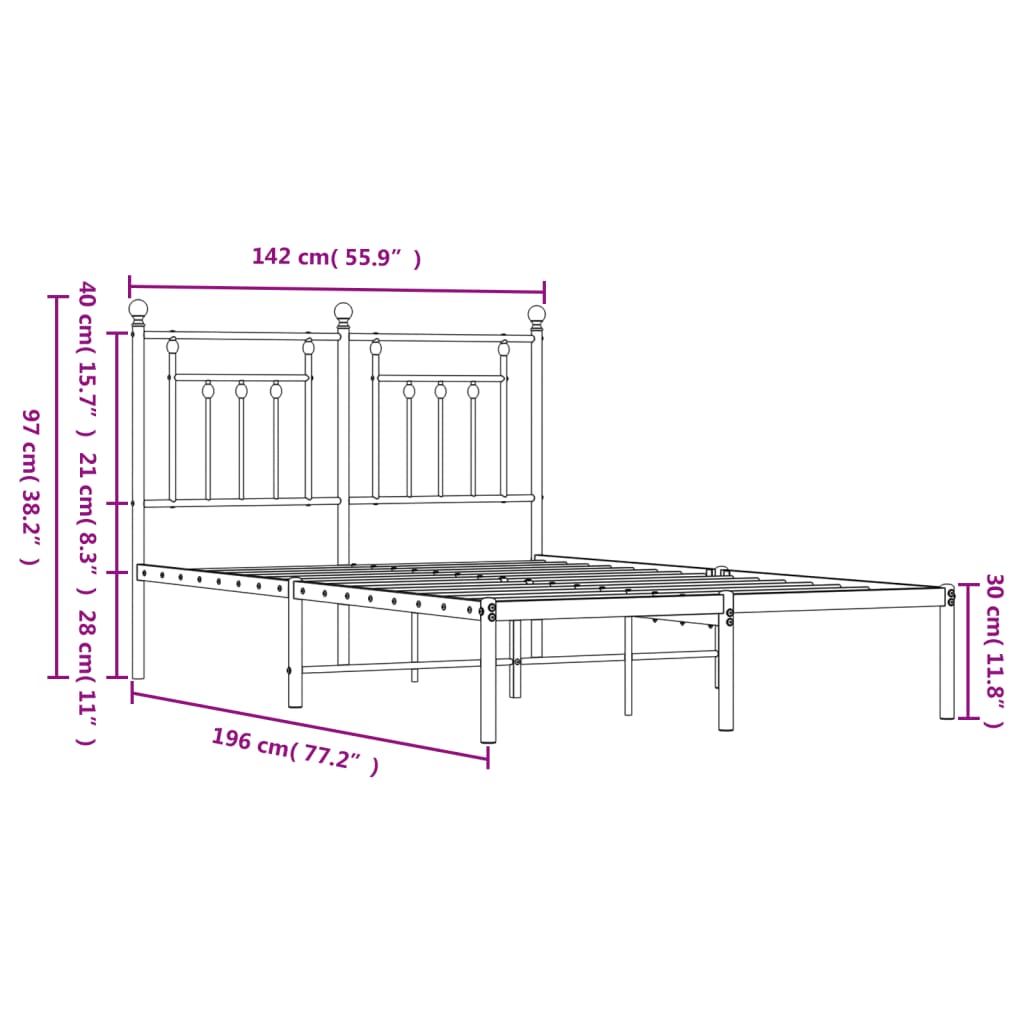 vidaXL Metal Bed Frame with Headboard Black 53.1"x74.8"-4