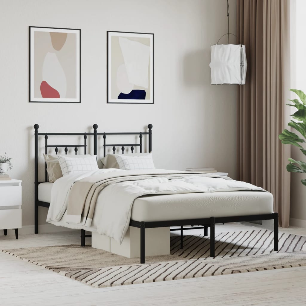 vidaXL Metal Bed Frame with Headboard Black 53.1"x74.8"-0