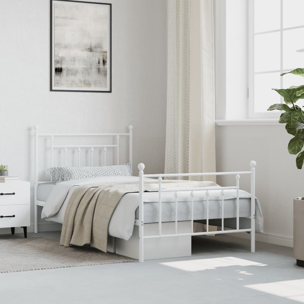 vidaXL Metal Bed Frame with Headboard and Footboard White 39.4"x74.8" Twin-1