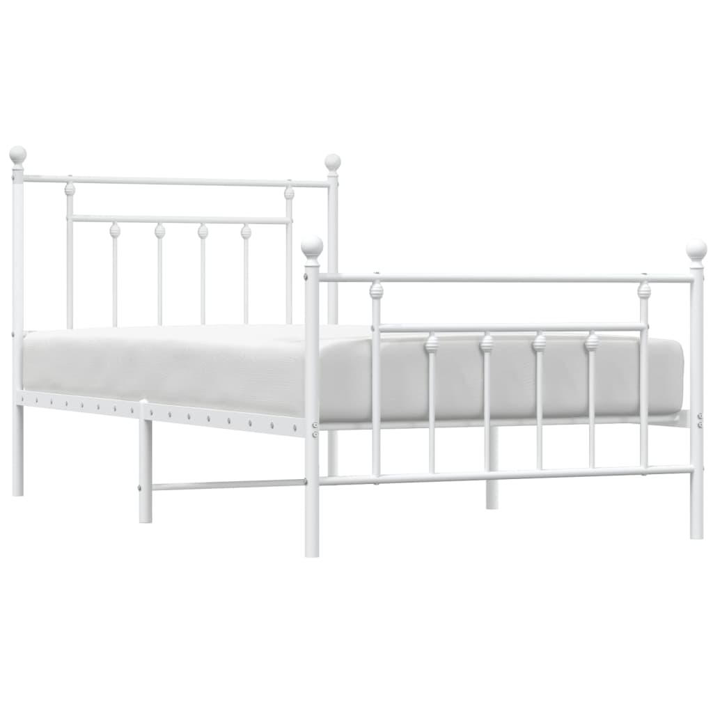 vidaXL Metal Bed Frame with Headboard and Footboard White 39.4"x74.8" Twin-4