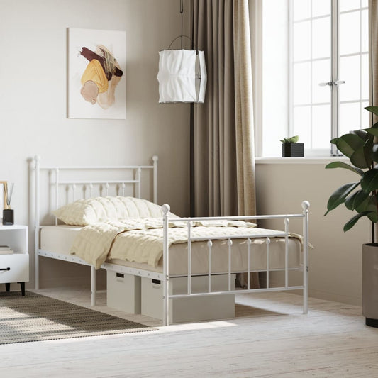 vidaXL Metal Bed Frame with Headboard and Footboard White 39.4"x74.8" Twin-0
