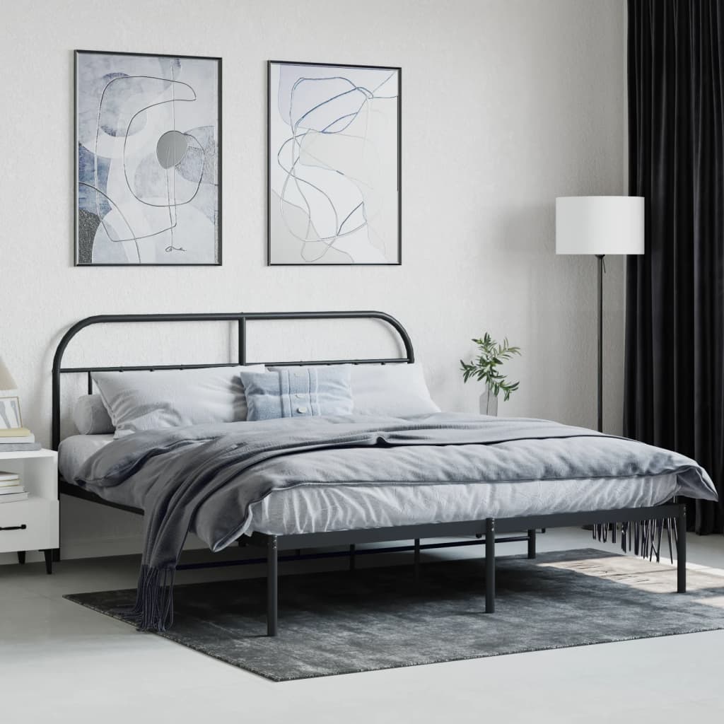 vidaXL Metal Bed Frame with Headboard Black 72"x83.9" California King