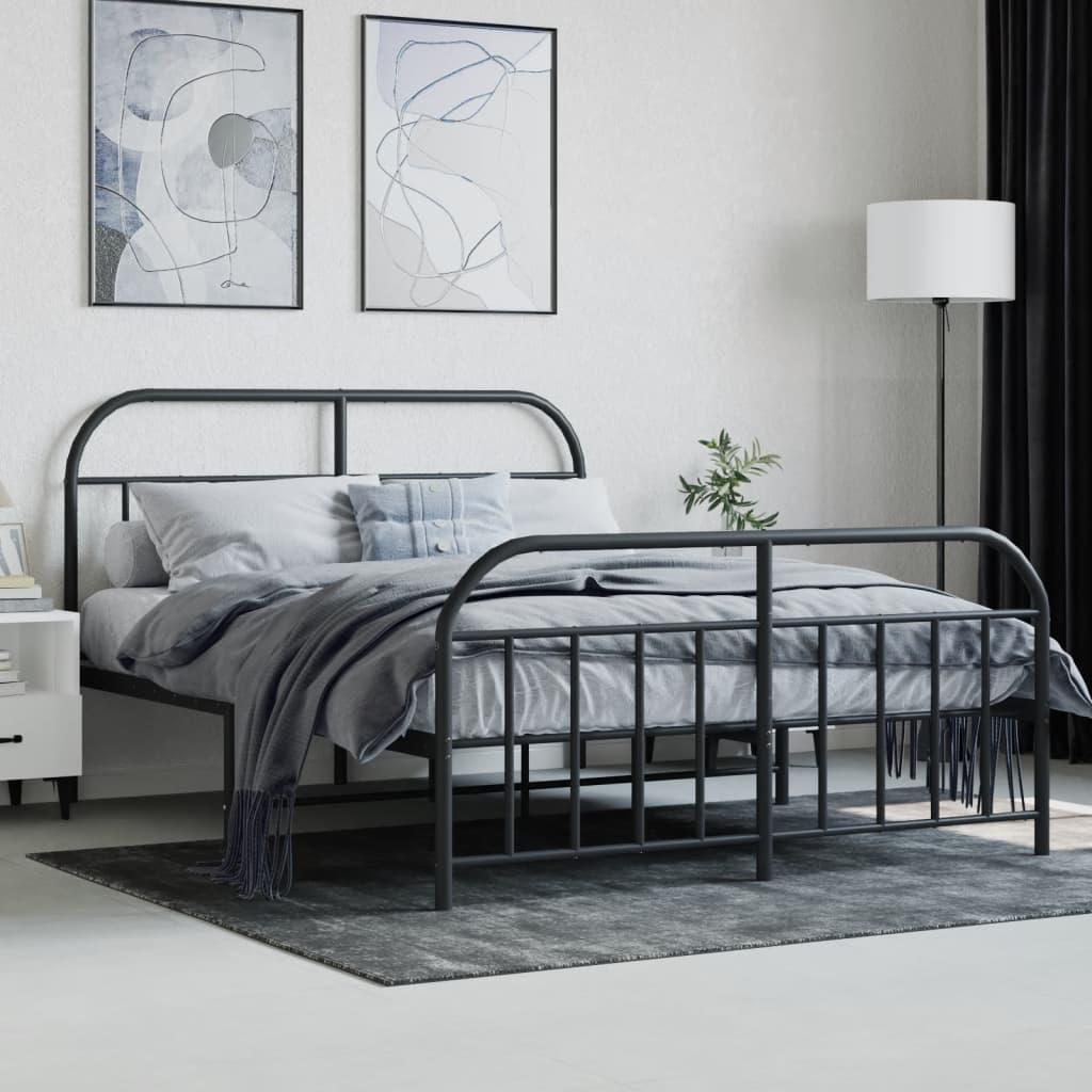 vidaXL Metal Bed Frame with Headboard and Footboard Black 59.8"x78.7"-3