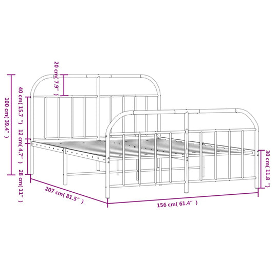 vidaXL Metal Bed Frame with Headboard and Footboard Black 59.8"x78.7"-0