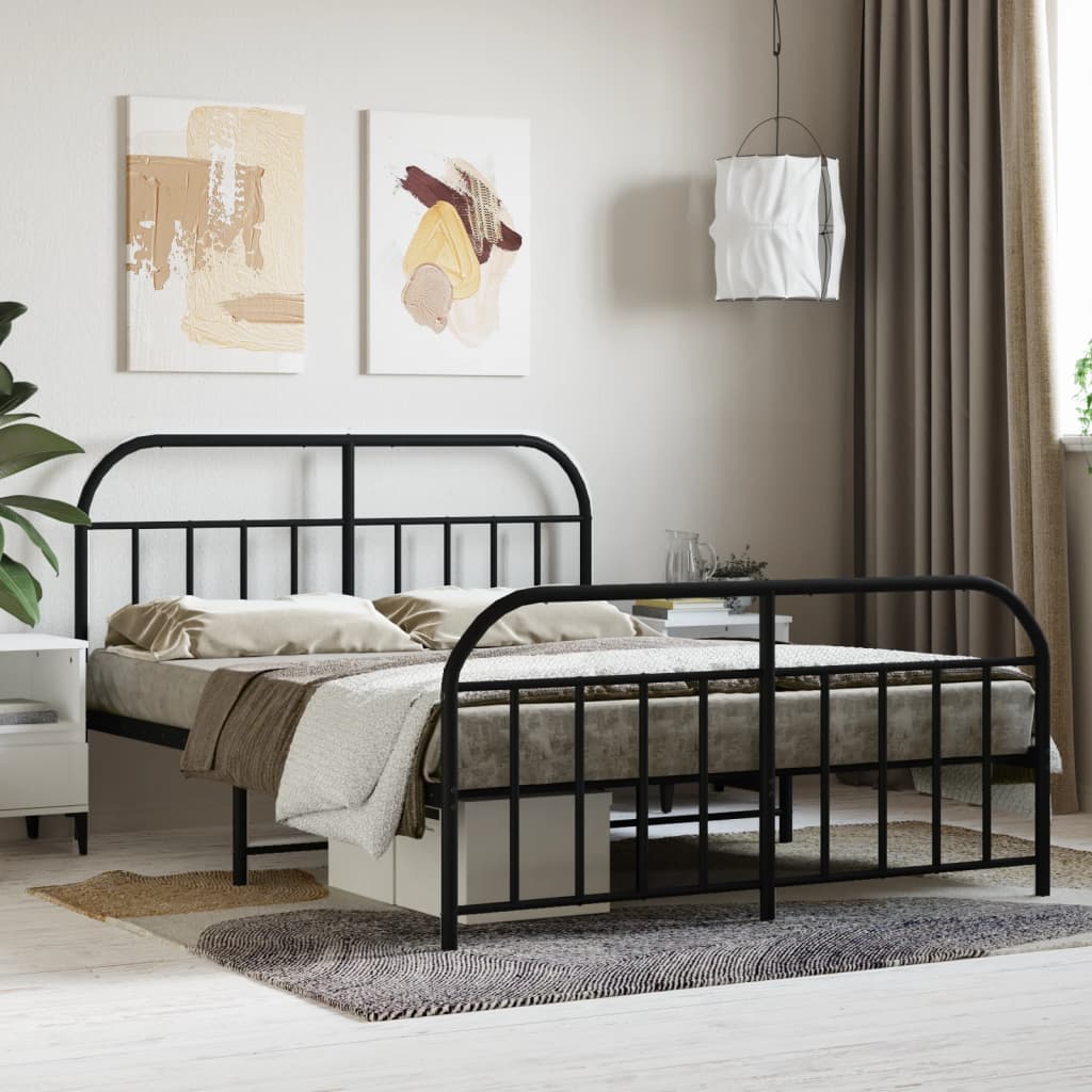 vidaXL Metal Bed Frame with Headboard and Footboard Black 59.8"x78.7"-1