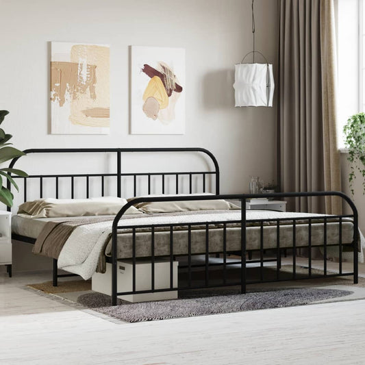 vidaXL Metal Bed Frame with Headboard and Footboard Black 76"x79.9" King-0