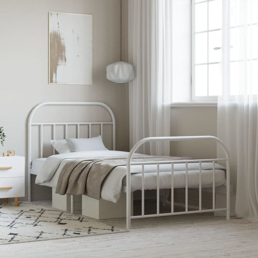 vidaXL Metal Bed Frame with Headboard and Footboard White 39.4"x74.8" Twin-0