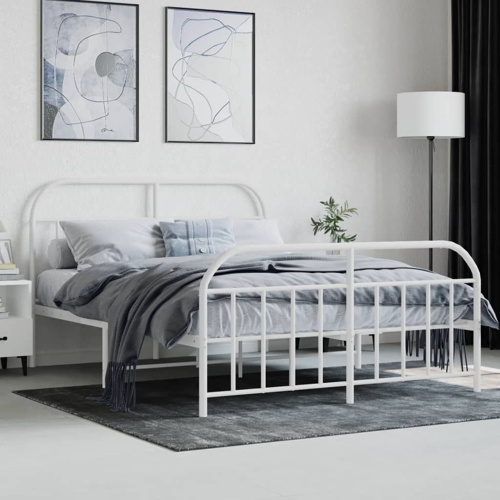 vidaXL Metal Bed Frame with Headboard and Footboard White 53.9"x74.8" Full-3