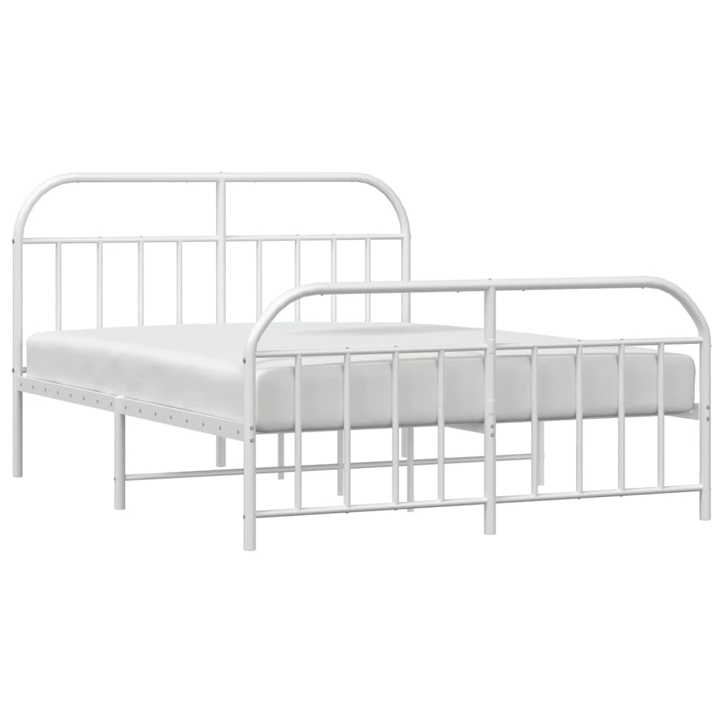 vidaXL Metal Bed Frame with Headboard and Footboard White 53.9"x74.8" Full-4