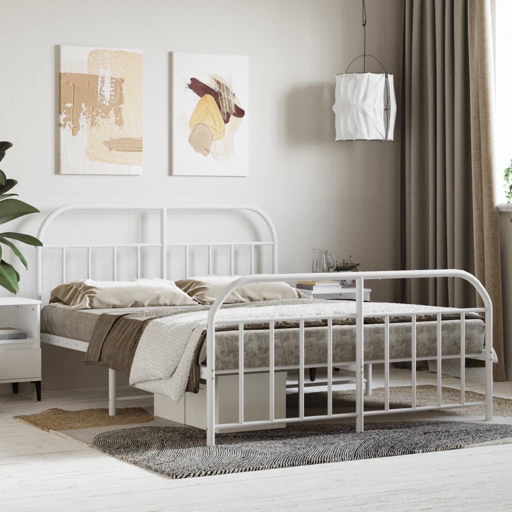 vidaXL Metal Bed Frame with Headboard and Footboard White 53.9"x74.8" Full-0