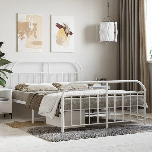 vidaXL Metal Bed Frame with Headboard and Footboard White 53.9"x74.8" Full-0