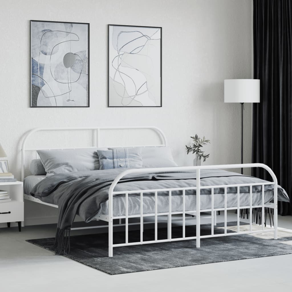 vidaXL Metal Bed Frame with Headboard&Footboard White 72"x83.9" California King-3