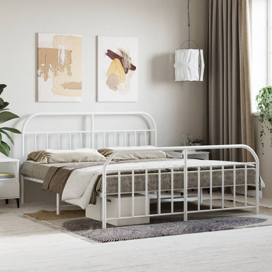 vidaXL Metal Bed Frame with Headboard&Footboard White 72"x83.9" California King-0