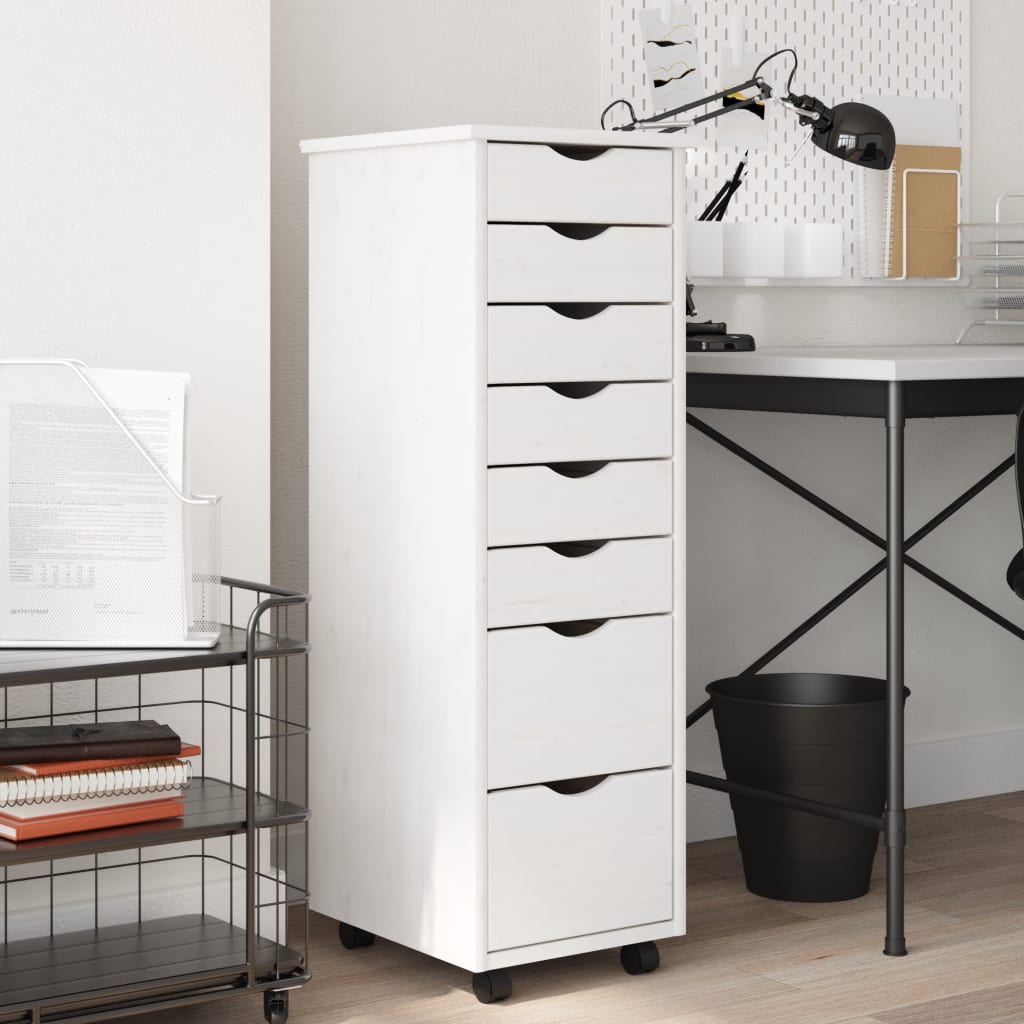 vidaXL Rolling Cabinet with Drawers Office Filing Cabinet Solid Wood Pine-10