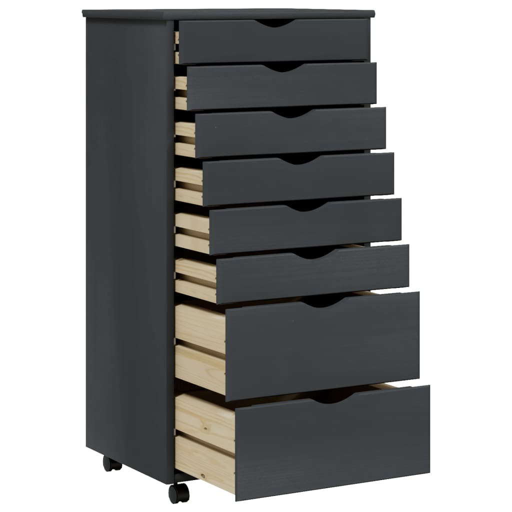 vidaXL Rolling Cabinet with Drawers Office Filing Cabinet Solid Wood Pine-1